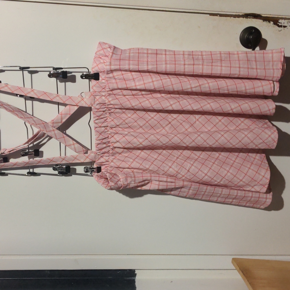 Pink plaid suspender skirt 3xl with pockets